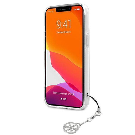 Guess GUHCP13SKB4GGR iPhone 13 mini 5,4" Transparent hardcase 4G Grey Strap Charm