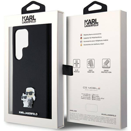 Oryginalne Etui KARL LAGERFELD hardcase Silicone Karl&Choupette Metal Pin KLHCS24LSMHKCNPK do Samsung Galaxy S24 Ultra czarny
