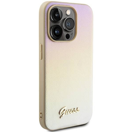 Oryginalne Etui GUESS hardcase Saffiano Iridescent Script GUHCP14XPSAIRSD do Iphone 14 Pro Max złoty