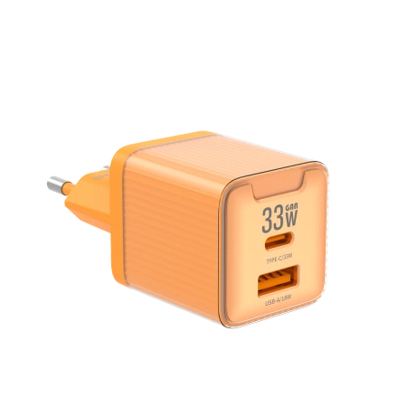 JELLICO wall charger EU55 GaN PD 33W 1xUSB-C + 1xUSB QC3.0 Orange