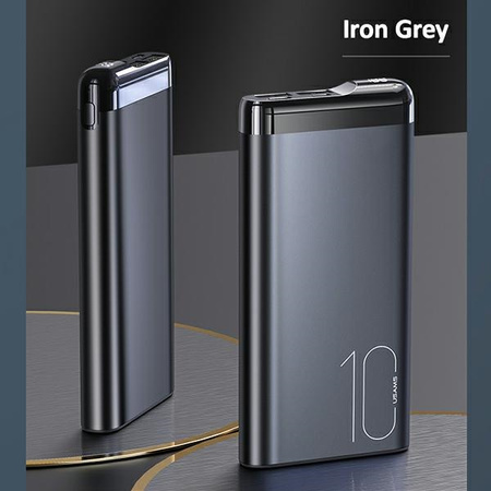 USAMS Powerbank PB55 10000mAh 2xUSBwyświetlacz LED szary/grey 10KCD14801 (US-CD148) aluminium