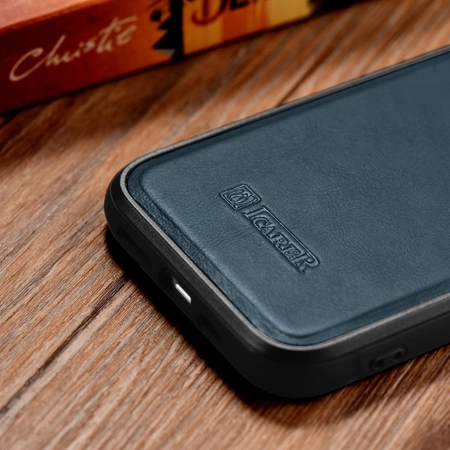 iCarer Leather Oil Wax etui pokryte naturalną skórą do iPhone 14 niebieski (WMI14220717-BU)