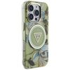 Case IPHONE 16 PRO Guess Glitter Flowers Triangle Buttons MagSafe green