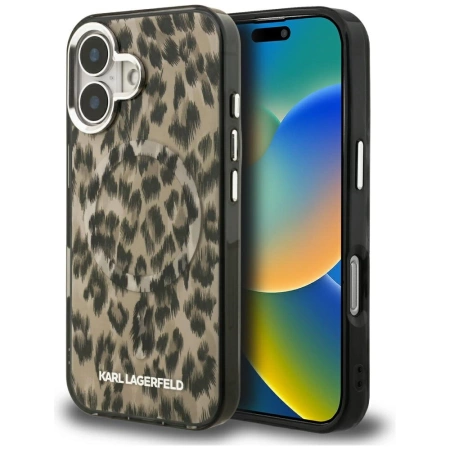 Karl Lagerfeld IML Leopard Pattern MagSafe Case for iPhone 16 - Brown