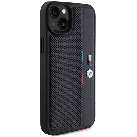 BMW Perforierte Tricolor Line Hülle für iPhone 15 Plus / 14 Plus – Schwarz