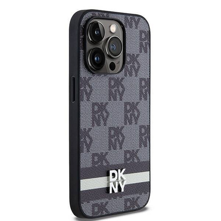 DKNY DKHCP14LPCPTSSK iPhone 14 Pro 6.1" czarny/black hardcase Leather Checkered Mono Pattern & Printed Stripes