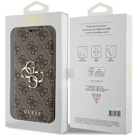 Original Case APPLE IPHONE 15 PRO MAX Guess Book 4G Metal Gold Logo (GUBKP15X4GMGBR) brown