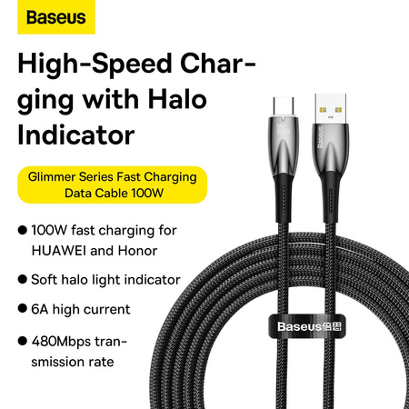Kabel USB do USB-C Baseus Glimmer, 100W, 2m (czarny)