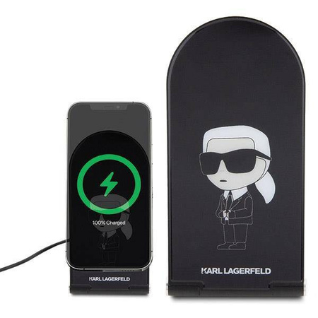 Ładowarka Indukcyjna 15W Składana 2w1 Karl Lagerfeld Ikonik MagSafe KLDCRFALKINK czarny/black