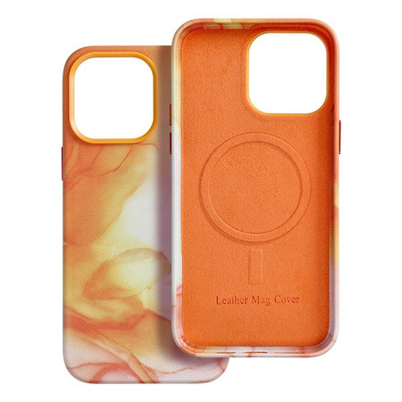 Leather Mag Cover kompatybilne z MagSafe do IPHONE 14 PRO MAX orange splash