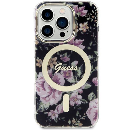 Guess GUHMP14LHCFWSK iPhone 14 Pro 6.1" schwarz/schwarz Hardcase Flower MagSafe