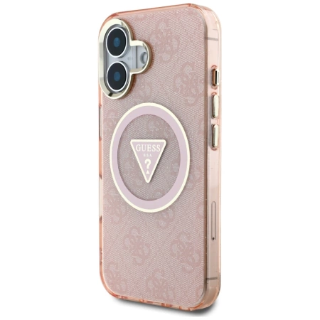 Guess IML Metal Glitter 4G Circle Triangle MagSafe case for iPhone 16 - pink