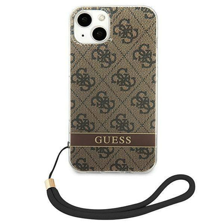 Oryginalne Etui IPHONE 14 PLUS Guess Hardcase 4G Print Strap (GUOHCP14MH4STW) brązowe