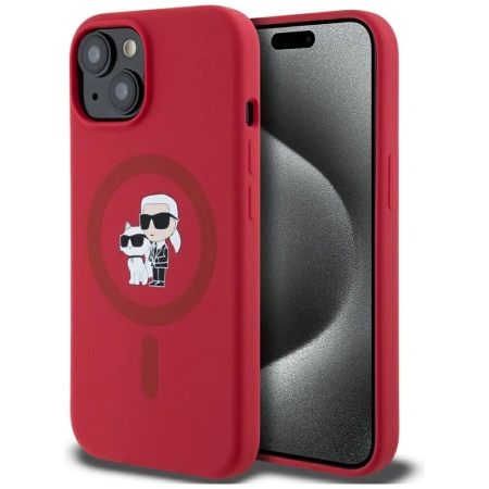 Karl Lagerfeld Silicone Karl&amp;Choupette Heads Ring MagSafe iPhone 15 Case - Red