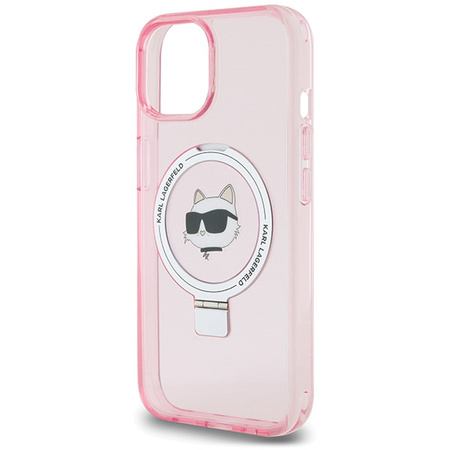 Etui Karl Lagerfeld Ring Stand Choupette Head MagSafe do iPhone 15 - różowe
