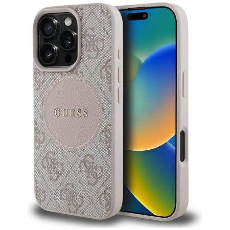 Oryginalne Etui IPHONE 16 PRO Guess 4G Circle Classic Logo MagSafe różowe