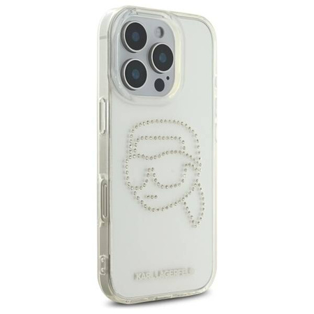 Oryginalne Etui IPHONE 16 PRO MAX Karl Lagerfeld Hardcase IML Rhinestones Karl Head (KLHCP16XHKHDCELT) transparentne