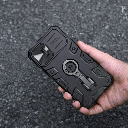 Nillkin CamShield Armor Pro Magnetische Hülle iPhone 14 Plus MagSafe gepanzerte Hülle mit Standring schwarz