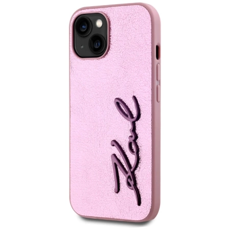 Karl Lagerfeld Wrinkled Metal Signature iPhone 15 Hülle - Rosa
