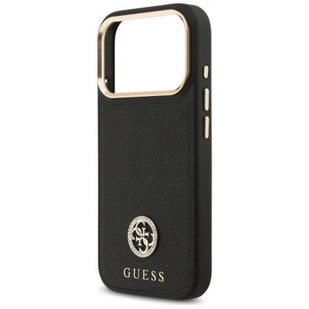 Etui Guess Grained Strass Logo MagSafe na iPhone 17 Pro - czarne