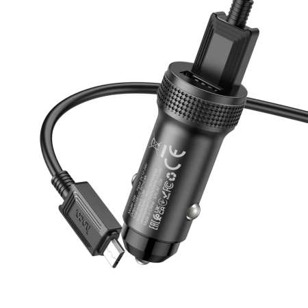 HOCO car charger Z49 2.4A 2xUSB + cable Micro USB Black