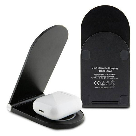 Ładowarka Indukcyjna 15W Składana 2w1 Karl Lagerfeld Ikonik MagSafe KLDCRFALKINK czarny/black