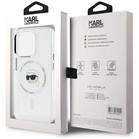 Oryginalne Etui IPHONE 15 PRO MAX Karl Lagerfeld Hardcase IML Metal Karl Head MagSafe białe
