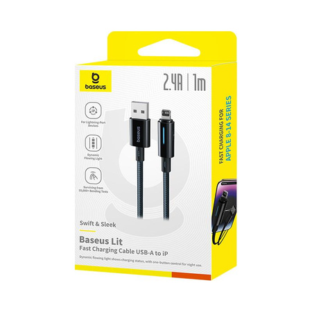 Baseus Lit Kabel USB-A na iP 2.4A 1m Kosmiczna Czerń