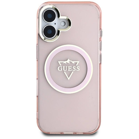 Original Case IPHONE 16 Guess IML Metal Mountain Logo MagSafe pink