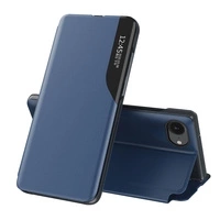 Eco Leather View Case elegante Hülle mit Klappe und Ständer für iPhone 16e - blau