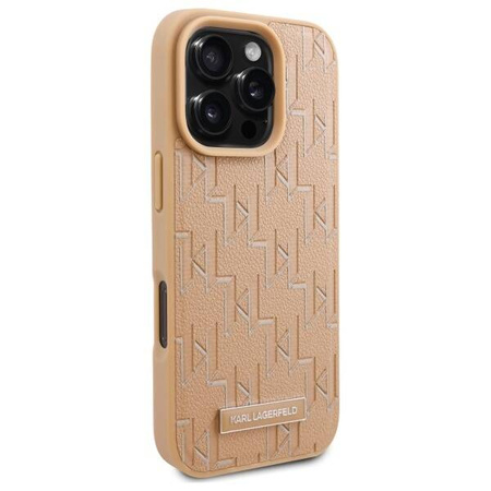 Karl Lagerfeld nakładka do iPhone 16 Pro 6,3&quot; KLHMP16LPKHPORPE beżowa Hardcase Leather Monogram Metal Logo MagSafe