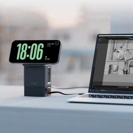 Stacja ładująca SBS Power Dock 6w1 z MagSafe, podstawką i kablami USB-C 65W – czarna