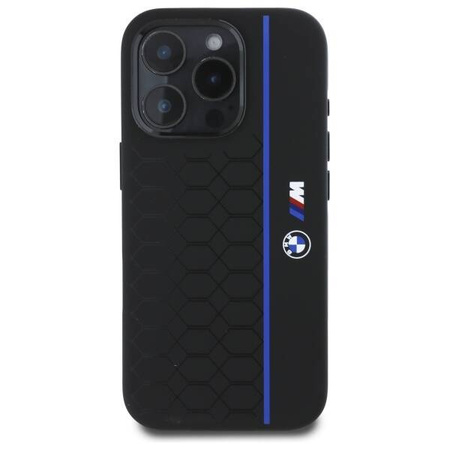 Original Case IPHONE 16 PRO BMW Hardcase Silicone Hexagon Blue Line MagSafe (BMHMP16L23SHEB) black