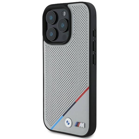 Original Case IPHONE 16 PRO BMW Hardcase M Perforated Tricolor Line MagSafe (BMHMP16L23PUPDG) gray