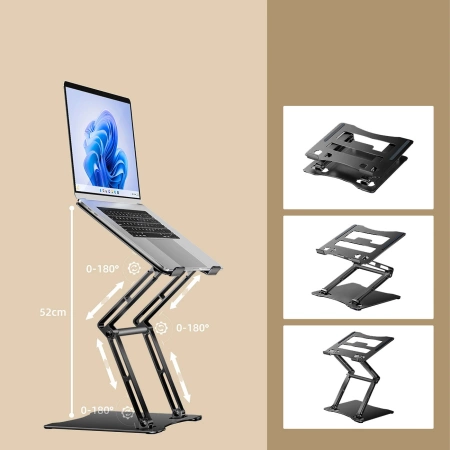 Wozinsky WRS-CPY75DSB Aluminum Laptop and Tablet Stand + Free Smartphone Stand - Black