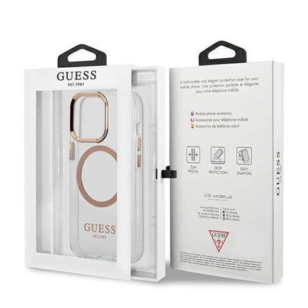 Oryginalne Etui IPHONE 13 PRO MAX Guess Hard Case Metal Outline Magsafe złote