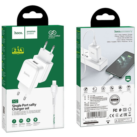 HOCO ładowarka sieciowa USB + kabel do Lightning 8-pin 2A N2 Vigour biała