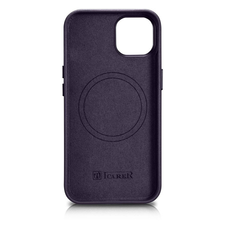 iCarer Case Leather pokrowiec etui z naturalnej skóry do iPhone 14 Plus ciemnofioletowy (kompatybilne z MagSafe)
