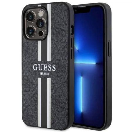 Guess GUHMP13LP4RPSK iPhone 13 Pro / 13 6,1&quot; schwarz/schwarzes Hardcase 4G bedruckte Streifen MagSafe