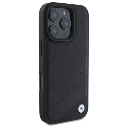 Original Case IPHONE 16 PRO MAX BMW Hardcase Signature Leather Crossing Lines Pattern (BMHCP16X23RCGPK) black