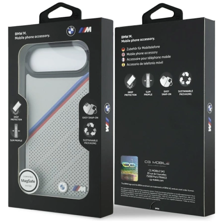 Etui BMW M Tricolor Metal Logo MagSafe do iPhone 17 Air - szare