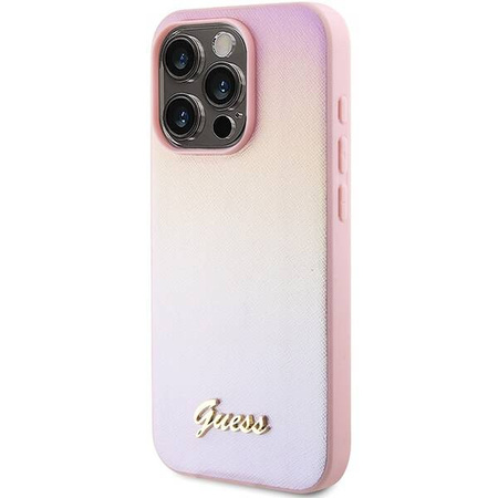 Oryginalne Etui GUESS hardcase Saffiano Iridescent Script GUHCP14XPSAIRSP do Iphone 14 Pro Max różowy
