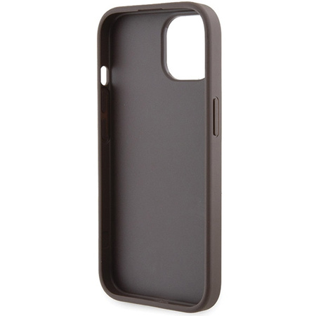 Etui Guess Grip Stand 4G Triangle Strass na iPhone 15 - brązowe
