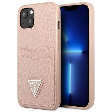 Schutzhülle IPHONE 13 MINI Guess Hardcase Saffianotriangle Logo Cardslot (GUHCP13SPSATPP) rosa