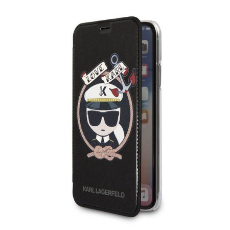 Oryginalne Etui IPHONE X / XS Karl Lagerfeld Bookcase Signature Glitter czarne