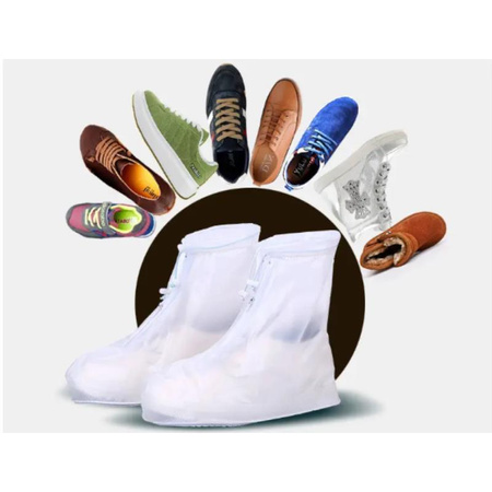 PRZECIWDESZCZOWE NAKŁADKI NA BUTY XL (41-42) NA SUWAK, WHITE / BIAŁY