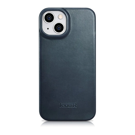iCarer CE Oil Wax Premium Leather Folio Case skórzane etui iPhone 14 Plus z klapką magnetyczne MagSafe niebieski (AKI14220707-BU)