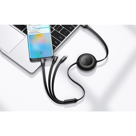 Baseus Bright Mirror 2 einziehbares Kabel 3in1 USB Typ A - micro USB + Lightning + USB Typ C 66W 1.1m schwarz (CAMJ010101)