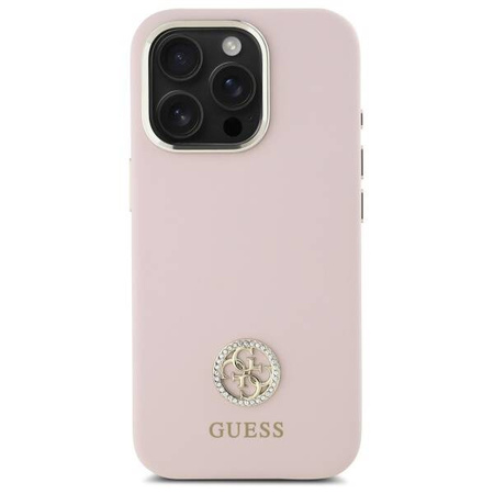 Original Handyhülle IPHONE 16 PRO Guess Hardcase Silicone Logo Strass 4G (GUHCP16LM4DGPP) blassrosa