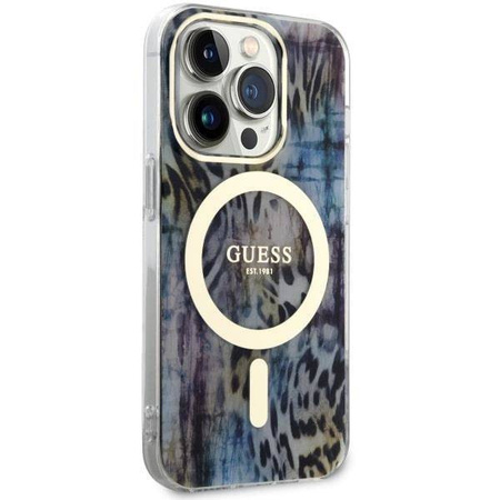 Guess GUHMP14LHLEOPWB iPhone 14 Pro 6.1" Blau/Blau Hardcase Leopard MagSafe